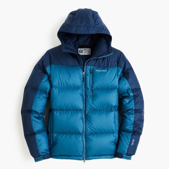 Marmot for J.Crew Guides Down Hoodie in Briny Blue Indigo Mens XS